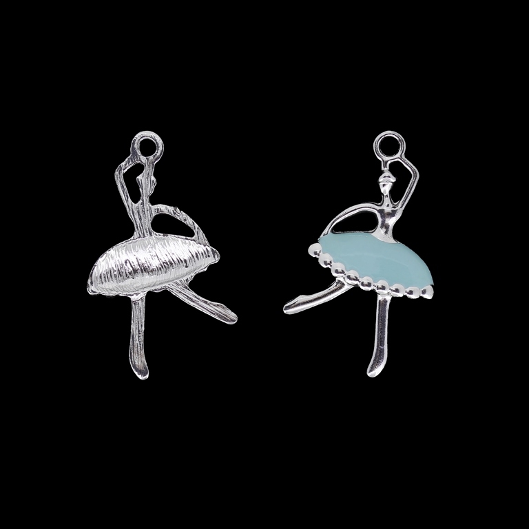 METAL BEADS WITH ENAMEL - UV - PENDANT - BALLERINA 02 - 20x35x3mm NICKEL AND TURQUOISE - PACKAGE 25pcs. Hole-2.7mm