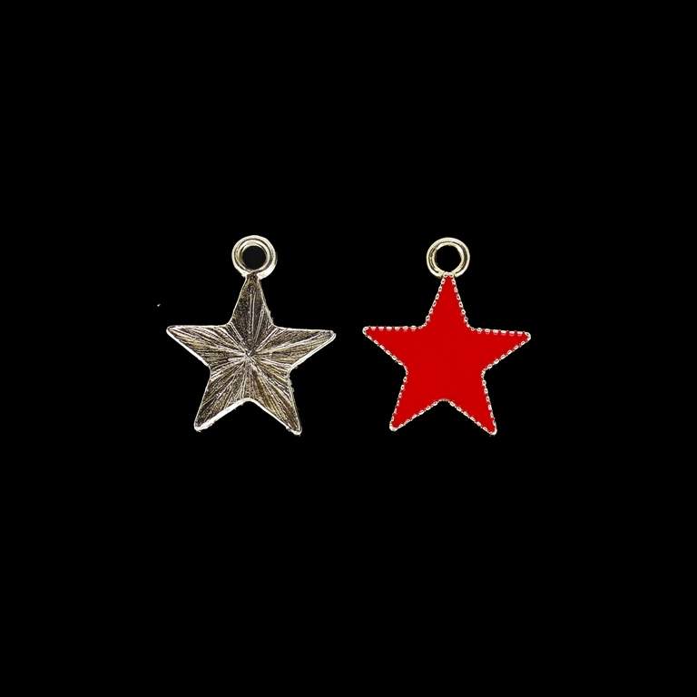 METAL BEADS WITH ENAMEL - UV - PENDANT - STAR 05 - 18x21x2mm GOLD AND RED - 2pcs. Hole-2.7mm