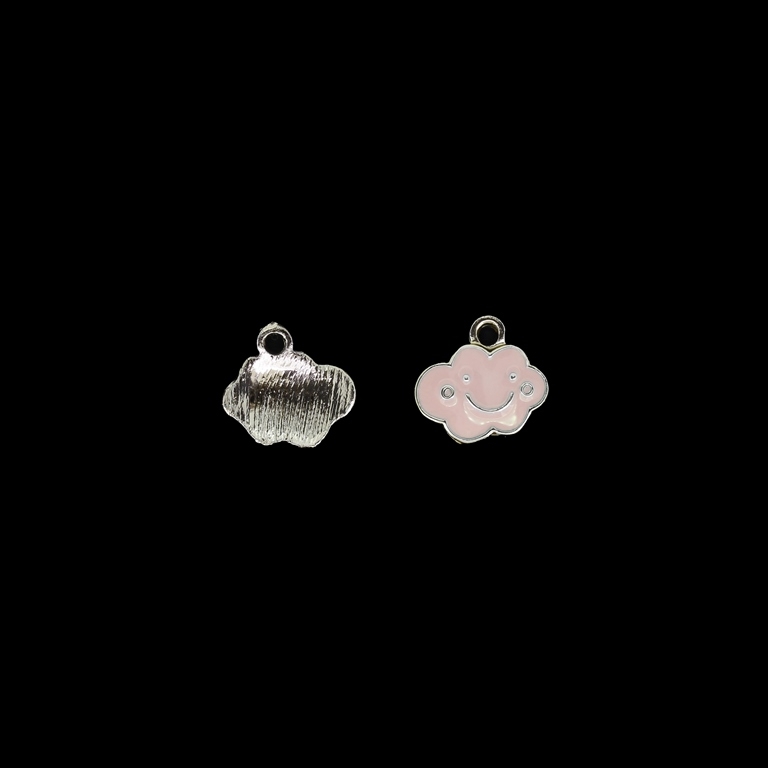 METAL BEADS WITH ENAMEL - UV - PENDANT - CLOUD WITH SMILE - 13x12x2mm GOLD AND PINK - 4pcs. Hole-1.9mm