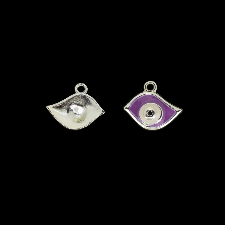 METAL BEADS WITH ENAMEL - UV - PENDANT - EYE ASYMMETRICAL - 20x16x3mm GOLD AND PURPLE-WHITE - PACKAGE 40pcs. Hole-2.2mm