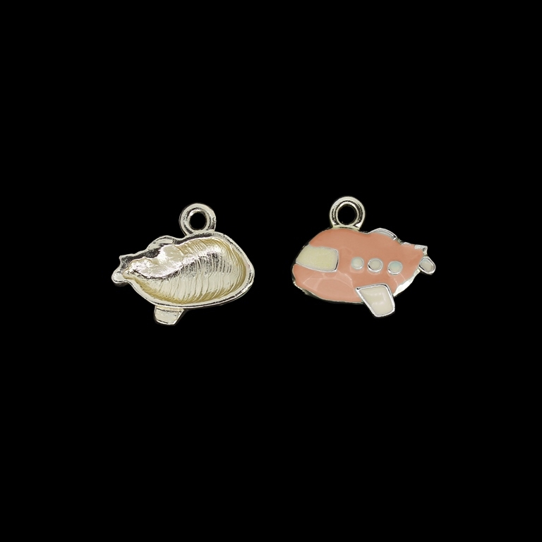 METAL BEADS WITH ENAMEL - UV - PENDANT - AIRPLANE 01 - 20x17x4mm GOLD AND PINK - PACKAGE 30pcs. Hole-2.5mm