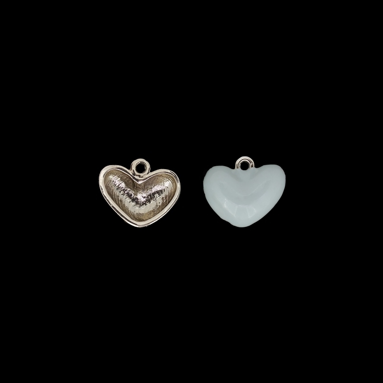 METAL BEADS WITH ENAMEL - UV - PENDANT - HEART 19 - 16x14x5mm GOLD AND BLUE (LIGHT) - PACKAGE 30pcs. Hole-1.5mm