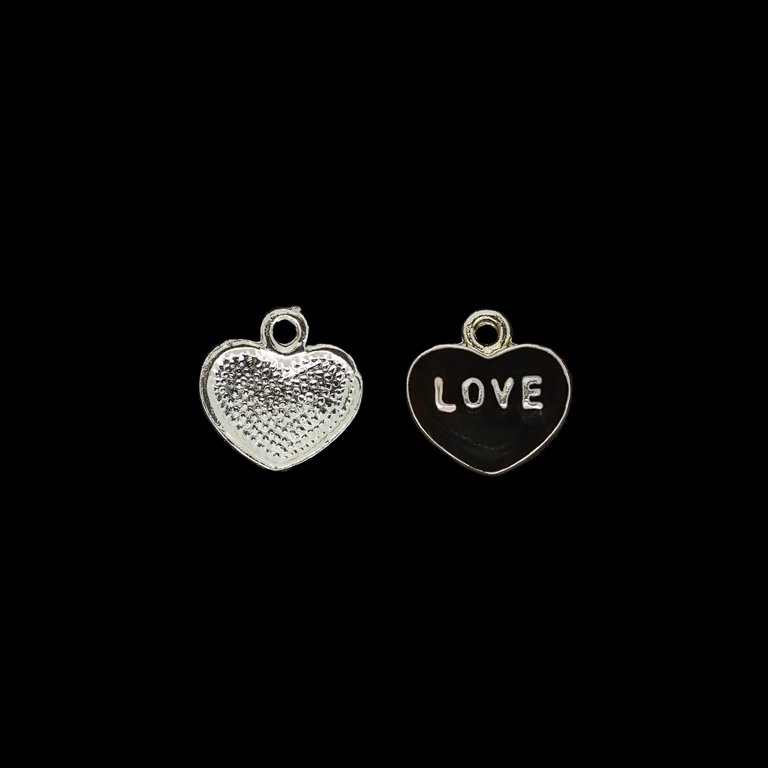 METAL BEADS WITH ENAMEL - UV - PENDANT - HEART LOVE 01 - 16x16x3mm GOLD AND BLACK - PACKAGE 40pcs. Hole-2.3mm