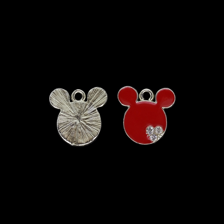 METAL BEADS WITH ENAMEL AND CRYSTALS - UV - PENDANT - MICKEY MOUSE HEAD - 20x20x2mm GOLD AND RED - PACKAGE 30pcs. Hole-2.3mm