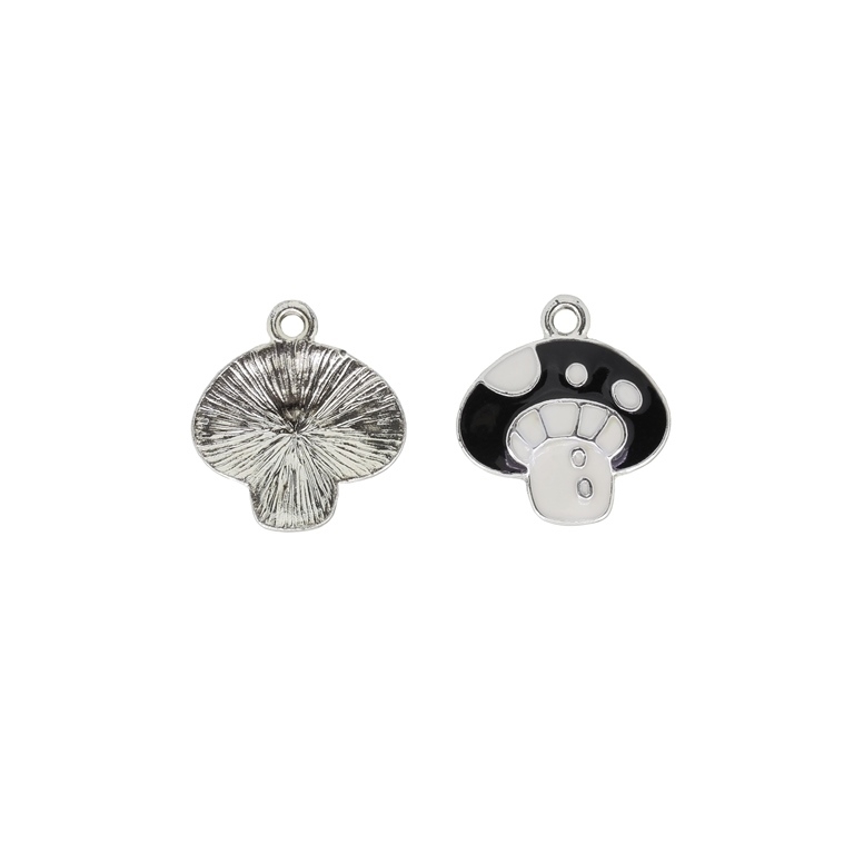 METAL BEADS WITH ENAMEL - UV - PENDANT - MUSHROOM 01 - 19x21x2mm GOLD AND BLACK - 2pcs. Hole-2.2mm