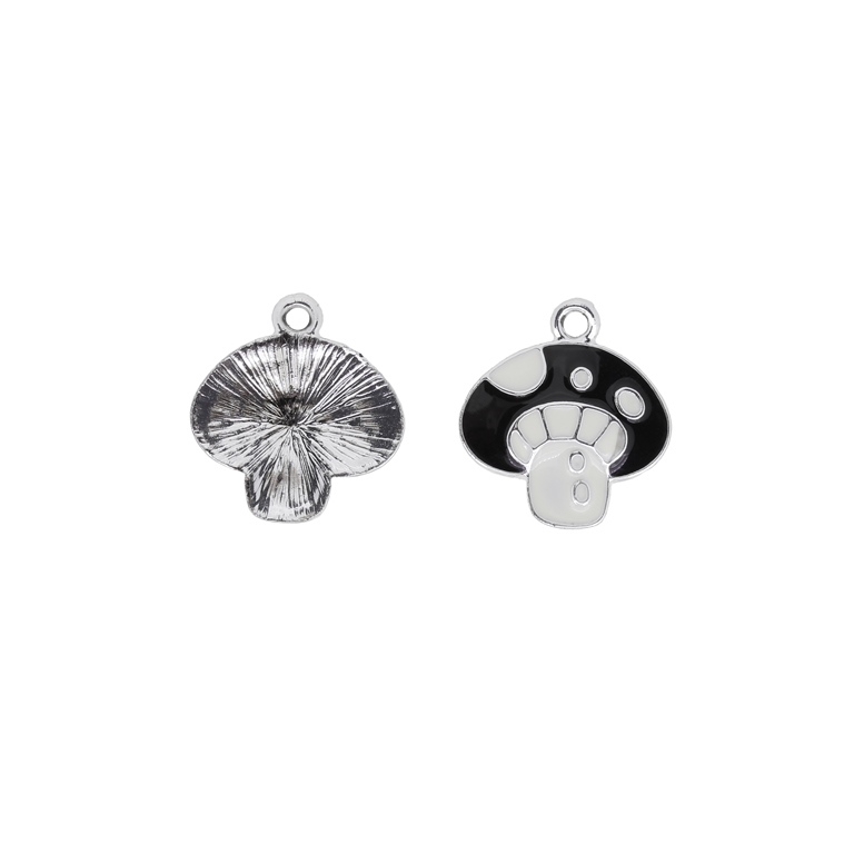 METAL BEADS WITH ENAMEL - UV - PENDANT - MUSHROOM 01 - 19x21x2mm NICKEL AND BLACK - PACKAGE 30pcs. Hole-2.2mm