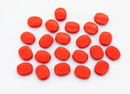 OPAQUE PLASTIC BEADS - FLAT OVAL - 13x10.5x4mm RED С07 - PACKAGE 500g Hole-1.8mm (1050pcs.)