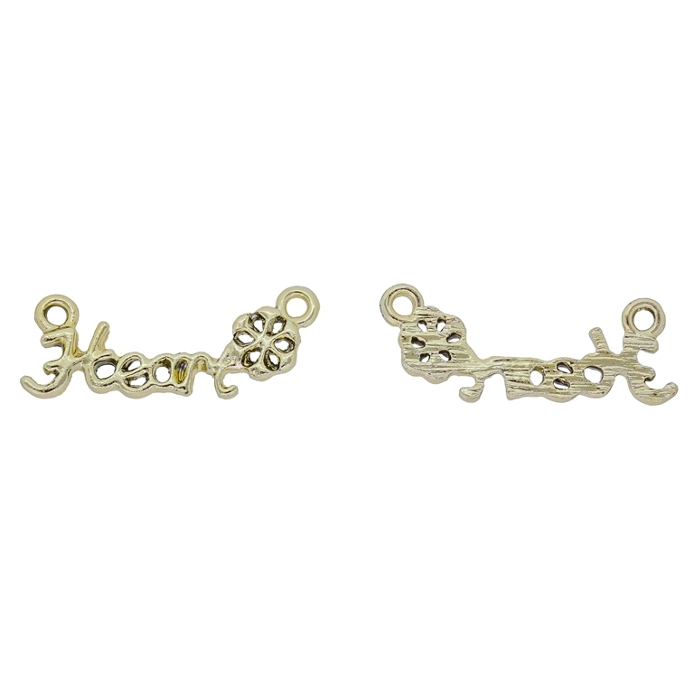 METAL BEADS - CONNECTING ELEMENT - 2 HOLES - HEART 01 - 9x25x2mm GOLD - PACKAGE 40pcs. Hole-1.5mm