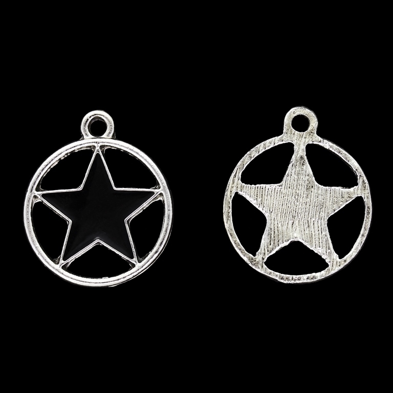 METAL BEADS WITH ENAMEL - UV - PENDANT - STAR 11 - 20x23x2.0mm NICKEL AND BLACK - PACKAGE 40pcs. Hole-1.8mm