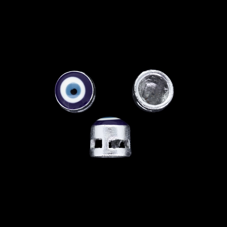 METAL BEADS WITH ENAMEL - UV - EYE 06 - 9x9mm NICKEL AND BLUE-WHITE - 5бр. Hole-4x2mm