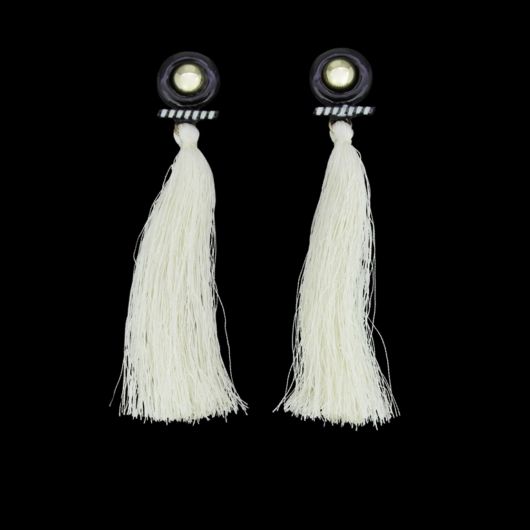 JEWELRY - EARRINGS - SCREW - TASSLES - Е347 - GOLD-ECRU-BLACK - 1 pair