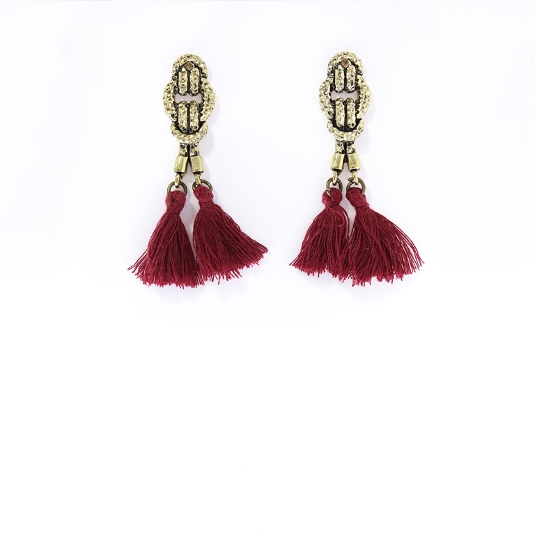 JEWELRY - EARRINGS - SCREW - TASSLES - Е348 - GOLD-RED (DARK) - 1 pair