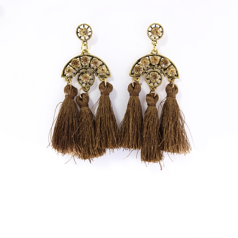 JEWELRY - EARRINGS - SCREW - TASSLES - Е349 - GOLD-BROWN - 1 pair