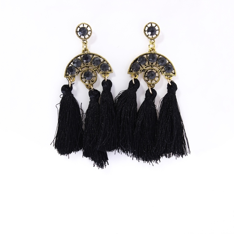 JEWELRY - EARRINGS - SCREW - TASSLES - Е349 - GOLD-BLACK - 1 pair