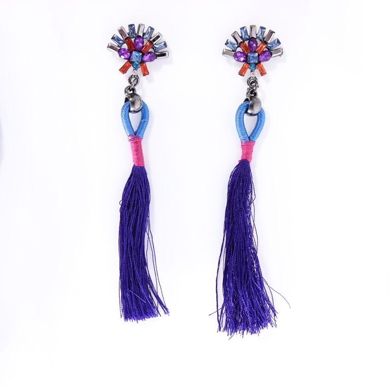 JEWELRY - EARRINGS - SCREW - TASSLES - Е351 - OXIDIZED-BLUE (DARK) - 1 pair