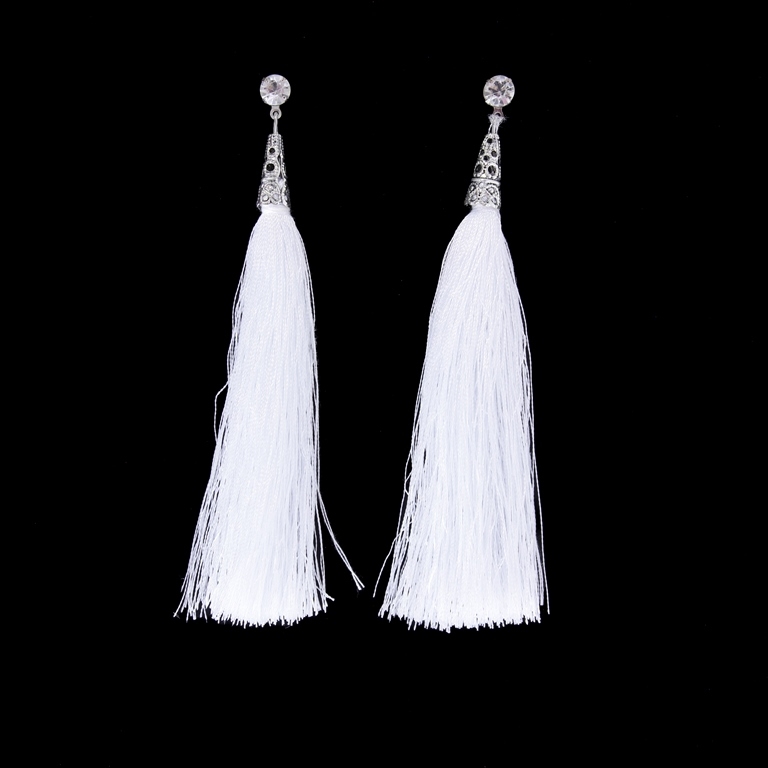 JEWELRY - EARRINGS - SCREW - TASSLES - Е352 - SILVER-WHITE - PACKAGE 6 pairs