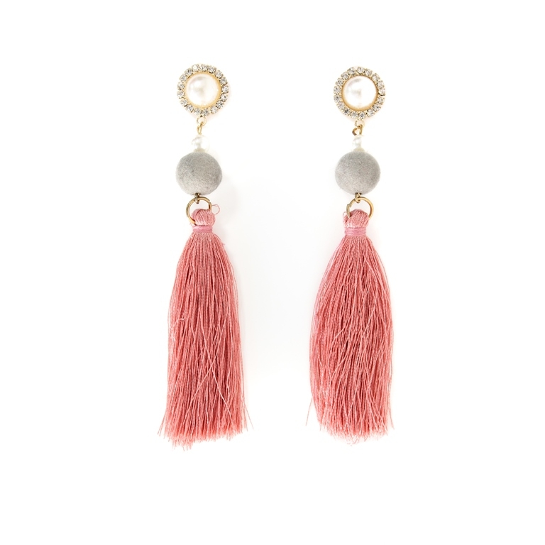 JEWELRY - EARRINGS - SCREW - TASSLES - Е356 - GOLD-CORAL - 1 pair