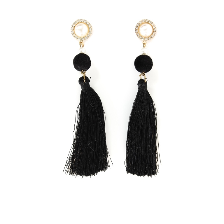 JEWELRY - EARRINGS - SCREW - TASSLES - Е356 - GOLD-BLACK - 1 pair