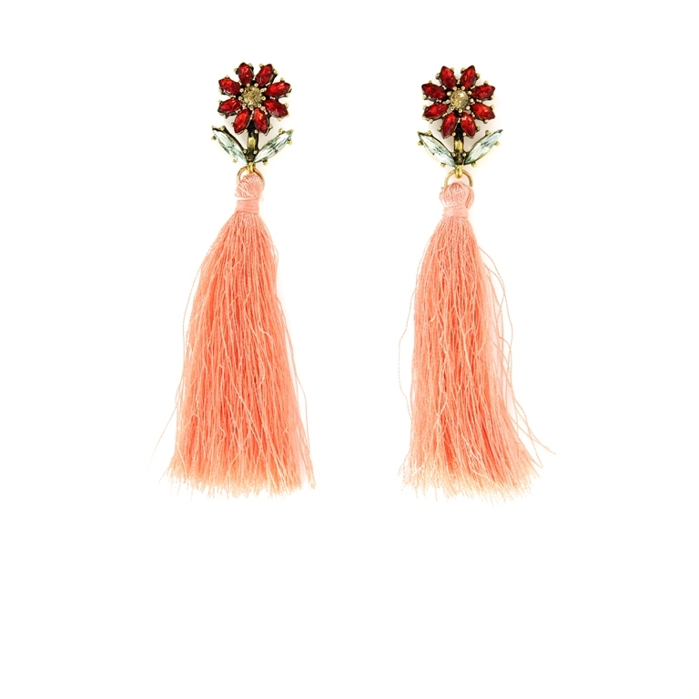 JEWELRY - EARRINGS - SCREW - TASSLES - Е357 - GOLD-CORAL (LIGHT) - 1 pair