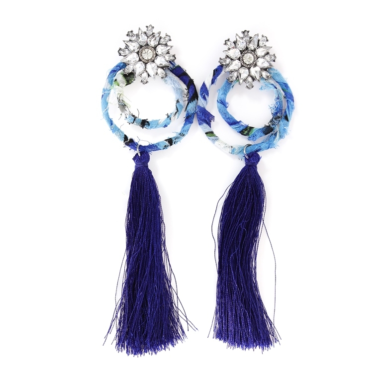 JEWELRY - EARRINGS - SCREW - TASSLES - Е361 - SILVER-BLUE (DARK) - 1 pair