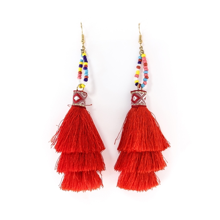 JEWELRY - EARRINGS - HOOK - TASSLES - Е360 - GOLD-RED (LIGHT) - 1 pair