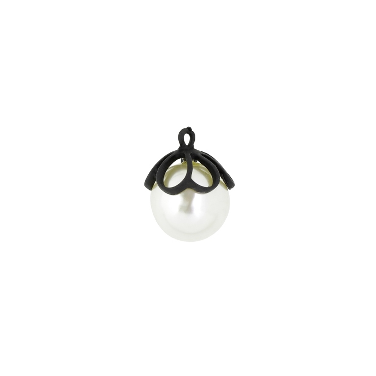 METAL - CHARMS PENDANT 1 HOLE UV COATING - FLOWER 02 PEARL - 17x22mm BLACK AND WHITE - PACKAGE 10pcs. Hole-1.9mm