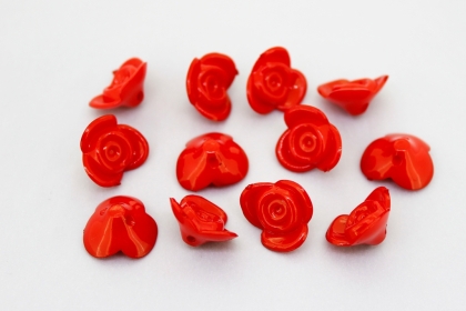 OPAQUE PLASTIC BEADS - ROSE BUTTON - 14x15x8mm RED С07 - PACKAGE 500g Hole-1.8mm (920pcs.)