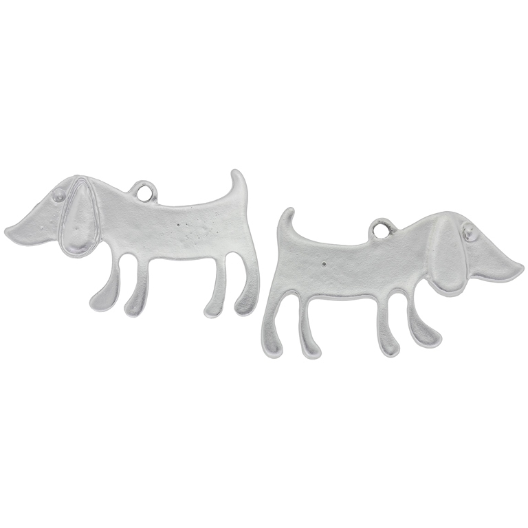 METAL BEADS - PENDANT - DOG 03 DACHSHUND - 27x42x1.7mm SILVER - PACKAGE 20pcs. Hole-3.7mm