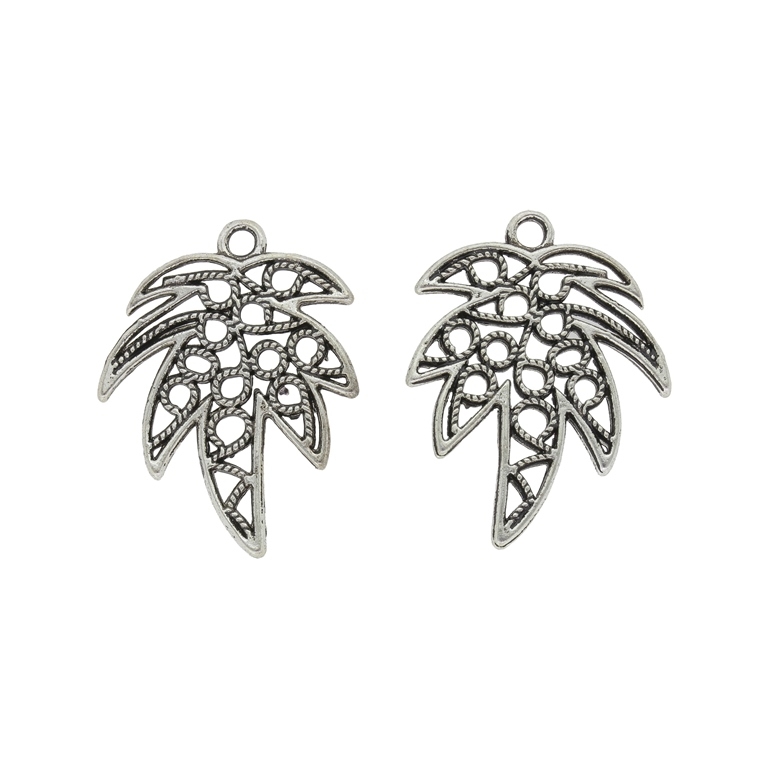 METAL BEADS - PENDANT - LEAF 07 FILIGREE - 22x28x1.4mm NICKEL - PACKAGE 50pcs. Hole-2.0mm