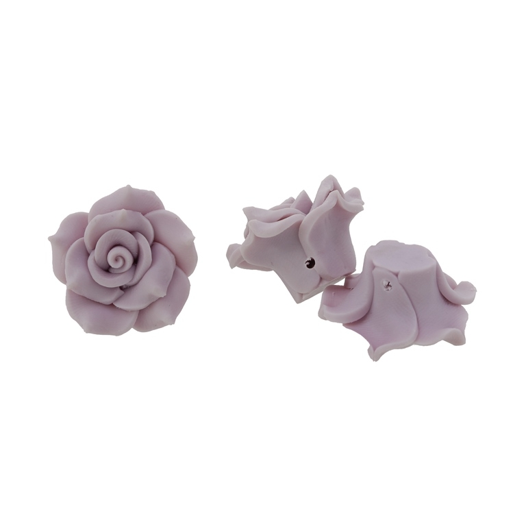 POLYMER CLAY FIMO BEADS - ROSE 01 MONOCHROME - 25x15mm PURPLE (LIGHT) 18 - PACKAGE 100pcs. Hole-2.0mm