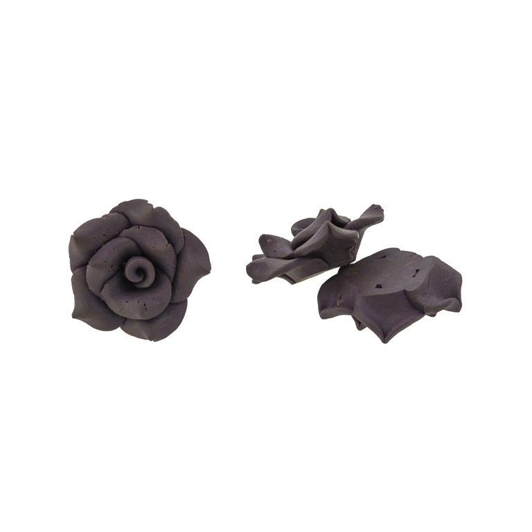 POLYMER CLAY FIMO BEADS - ROSE 01 MONOCHROME - 26x11mm PURPLE (DARK) 20 - PACKAGE 100pcs. Hole-2.0mm