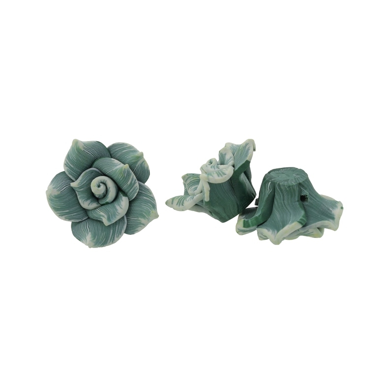 POLYMER CLAY FIMO BEADS - ROSE 01 STRIPES - 25x15mm GREEN (DARK)-CHAMPAGNE (LIGHT) 50 - PACKAGE 100pcs. Hole-2.0mm