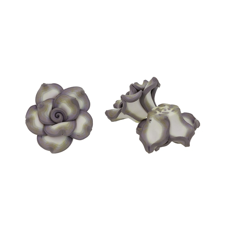 POLYMER CLAY FIMO BEADS - ROSE 01 MULTICOLORED - 25x14mm CHAMPAGNE-GRAY-GRAY (DARK) 57 - 10pcs. Hole-2.0mm