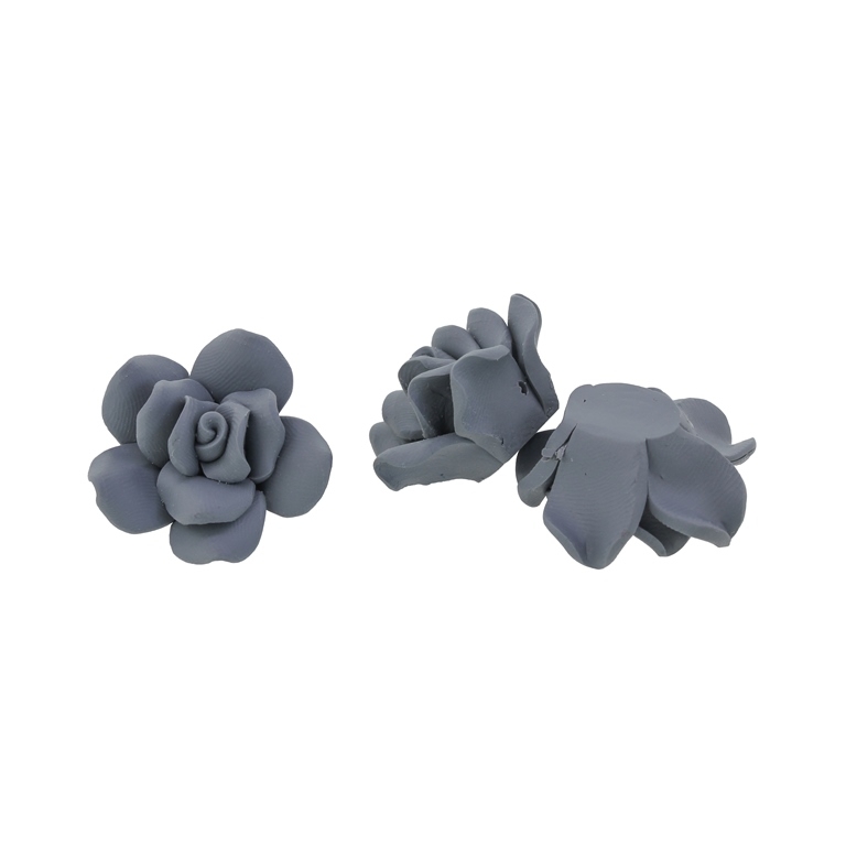 POLYMER CLAY FIMO BEADS - ROSE 02 MONOCHROME - 26x14mm GRAY (DARK) - 10pcs. Hole-2.0mm