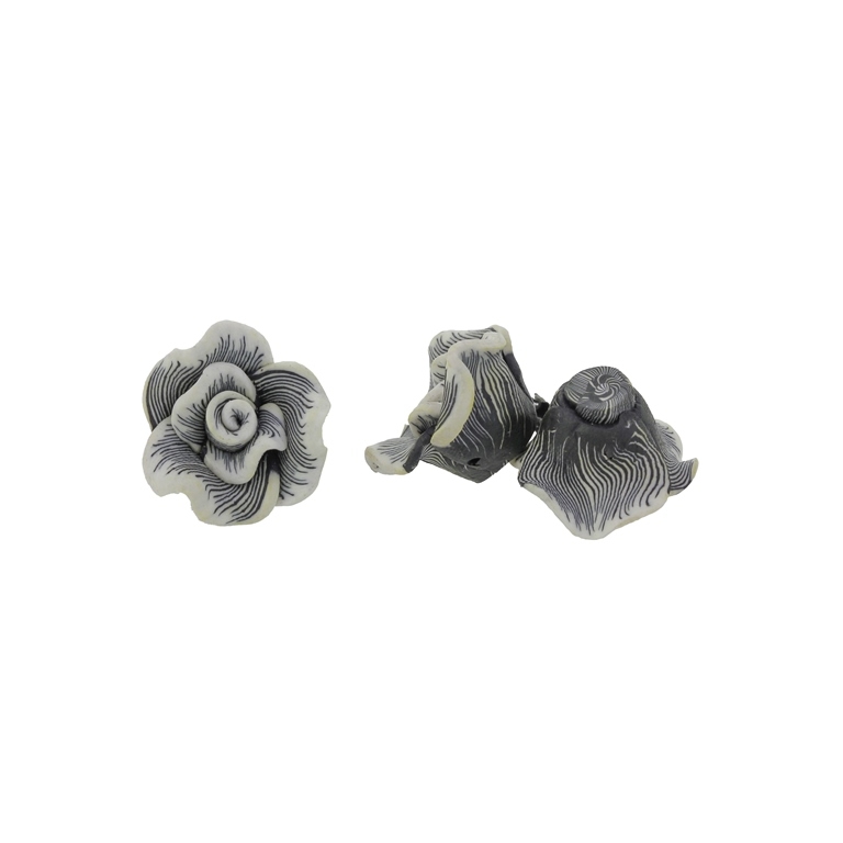 POLYMER CLAY FIMO BEADS - ROSE 02 STRIPES - 22x14mm ECRU-GRAY (DARK) 78 - 10pcs. Hole-2.0mm