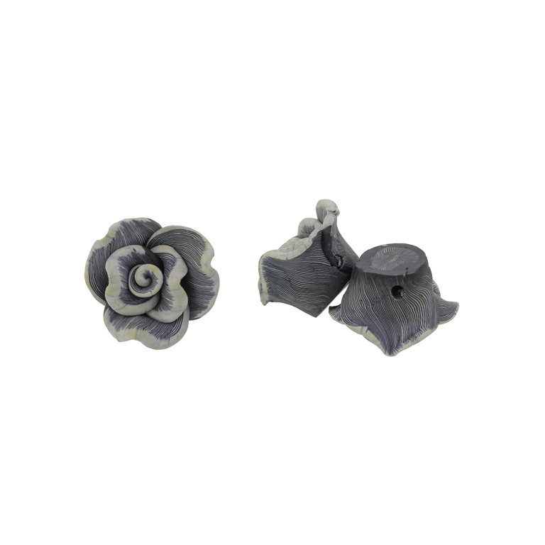 POLYMER CLAY FIMO BEADS - ROSE 02 STRIPES - 22x14mm ECRU-GRAY (DARK) 81 - PACKAGE 100pcs. Hole-2.0mm