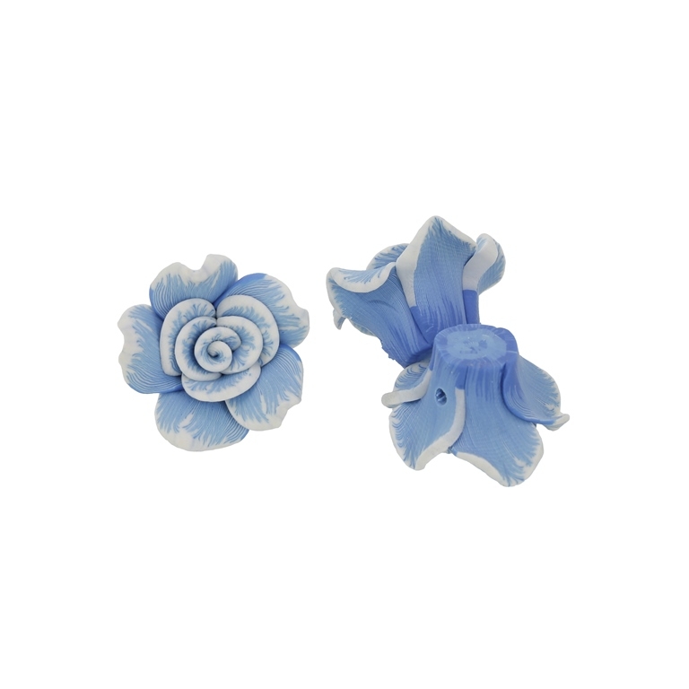 POLYMER CLAY FIMO BEADS - ROSE 02 STRIPES - 25x14mm WHITE-BLUE SKY (LIGHT) 46 - 10pcs. Hole-2.0mm