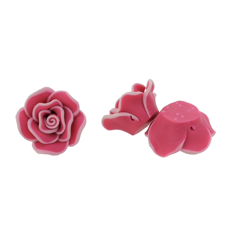 POLYMER CLAY FIMO BEADS - ROSE 02 EDGE - 26x15mm PINK ELECTRICAL-PINK (LIGHT) 79 - 10pcs. Hole-2.0mm