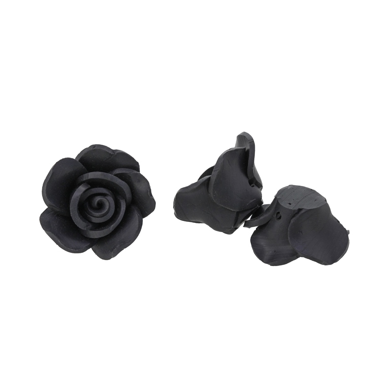 POLYMER CLAY FIMO BEADS - ROSE 03 MONOCHROME - 25x11mm BLACK 42 - 10pcs. Hole-2.0mm