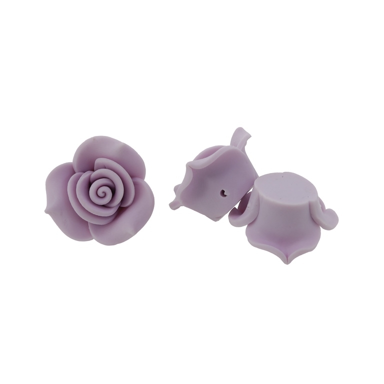 POLYMER CLAY FIMO BEADS - ROSE 03 MONOCHROME - 26x15mm PURPLE (LIGHT) 44 - PACKAGE 100pcs. Hole-2.0mm