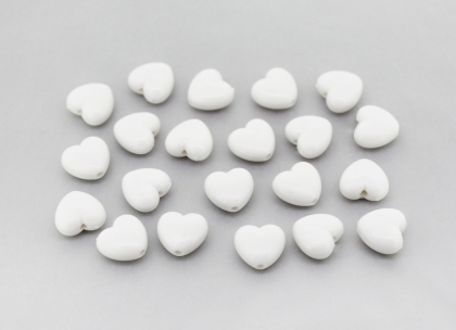 OPAQUE PLASTIC BEADS - HEART 01 - 10x10.5x6mm WHITE С01 - PACKAGE 500g Hole-1.8mm (1250pcs.)