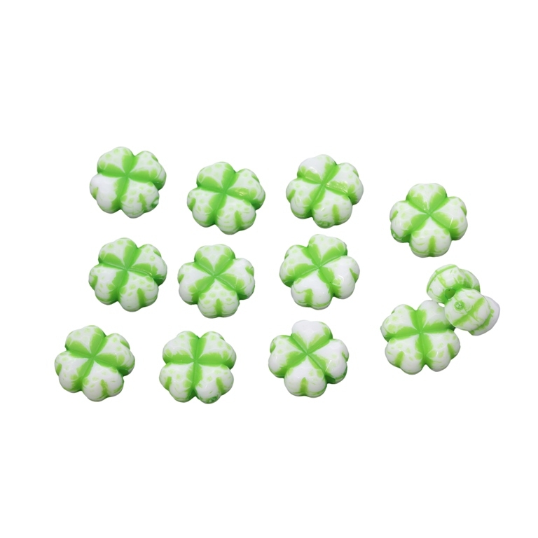 COLOR WASHED PLASTIC BEADS - CLOVER - 11x6mm GREEN (LIGHT) - PACKAGE 500g Hole-1.3mm (1040pcs.)