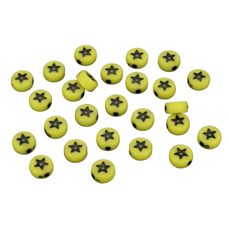 ACRYLIC BEADS - DISK STAR - 7х4mm YELLOW 02 WITH BLACK - PACKAGE 500g Hole-1.7mm (3900pcs.)