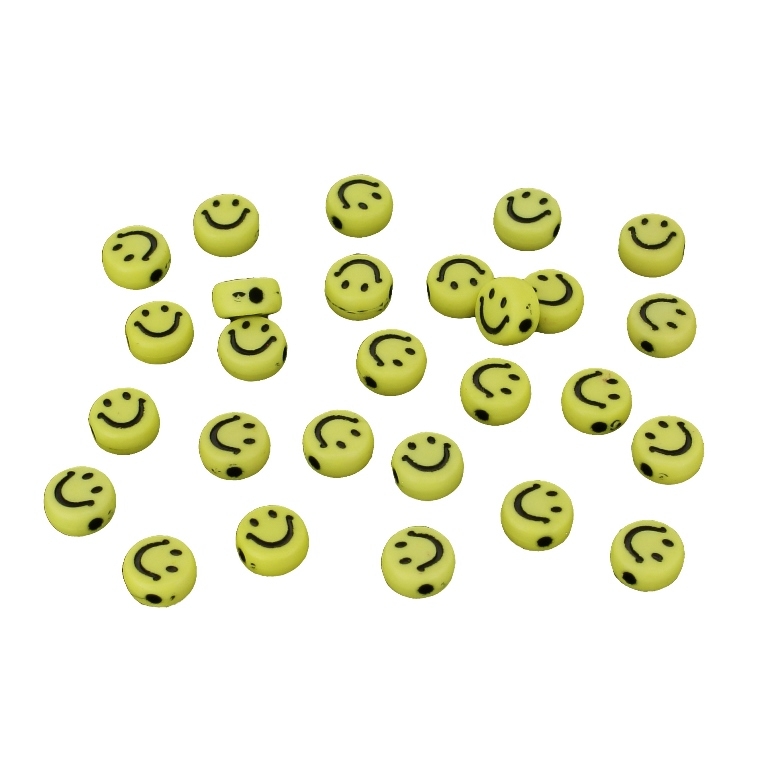 ACRYLIC BEADS - SMILES - DISK 03 - 7x4mm YELLOW WITH BLACK - PACKAGE 500g Hole-1.6mm (3800pcs.)