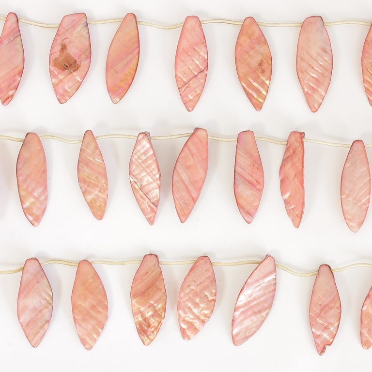 MOTHER OF PEARL BEADS - LEAVES - 45x20mm PINK (LIGHT) 87 - PACKAGE (5x14pcs.)  Hole-1.0mm