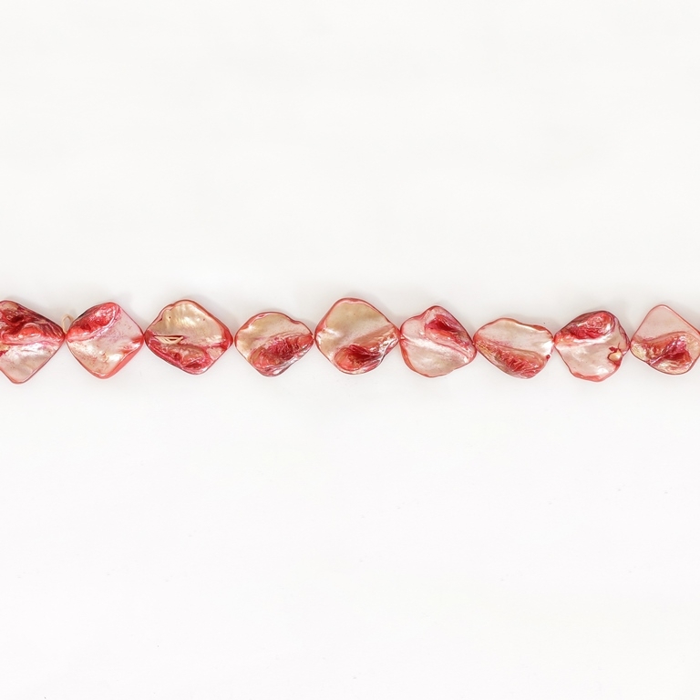 MOTHER OF PEARL BEADS - IRREGULAR TILE - 20x20mm CORAL (LIGHT) 73 - STRING (22pcs.)  Hole-1.0mm