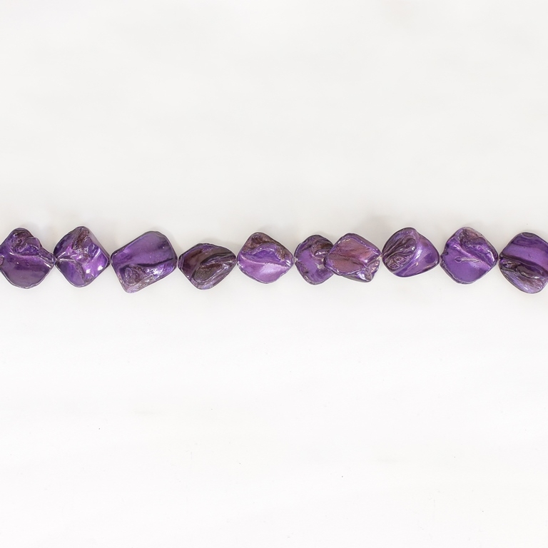 MOTHER OF PEARL BEADS - IRREGULAR TILE - 20x20mm PURPLE (DARK) 71 - STRING (21pcs.)  Hole-1.0mm