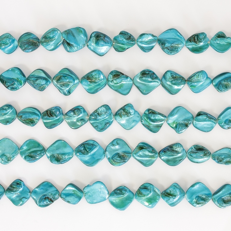 MOTHER OF PEARL BEADS - IRREGULAR TILE - 20x20mm TURQUOISE BLUE 68 - PACKAGE (5x21pcs.)  Hole-1.0mm