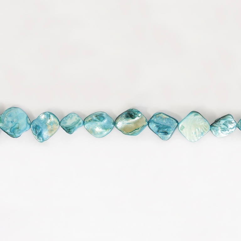 MOTHER OF PEARL BEADS - IRREGULAR TILE - 20x20mm TURQUOISE BLUE (LIGHT) 67 - STRING (21pcs.)  Hole-1.0mm