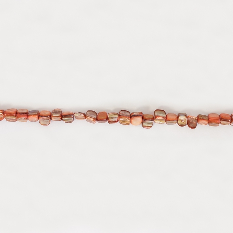 MOTHER OF PEARL BEADS - CHIPS - MODEL 01 - 8x8mm CORAL (LIGHT) 63 - STRING (48pcs.)  Hole-0.8mm